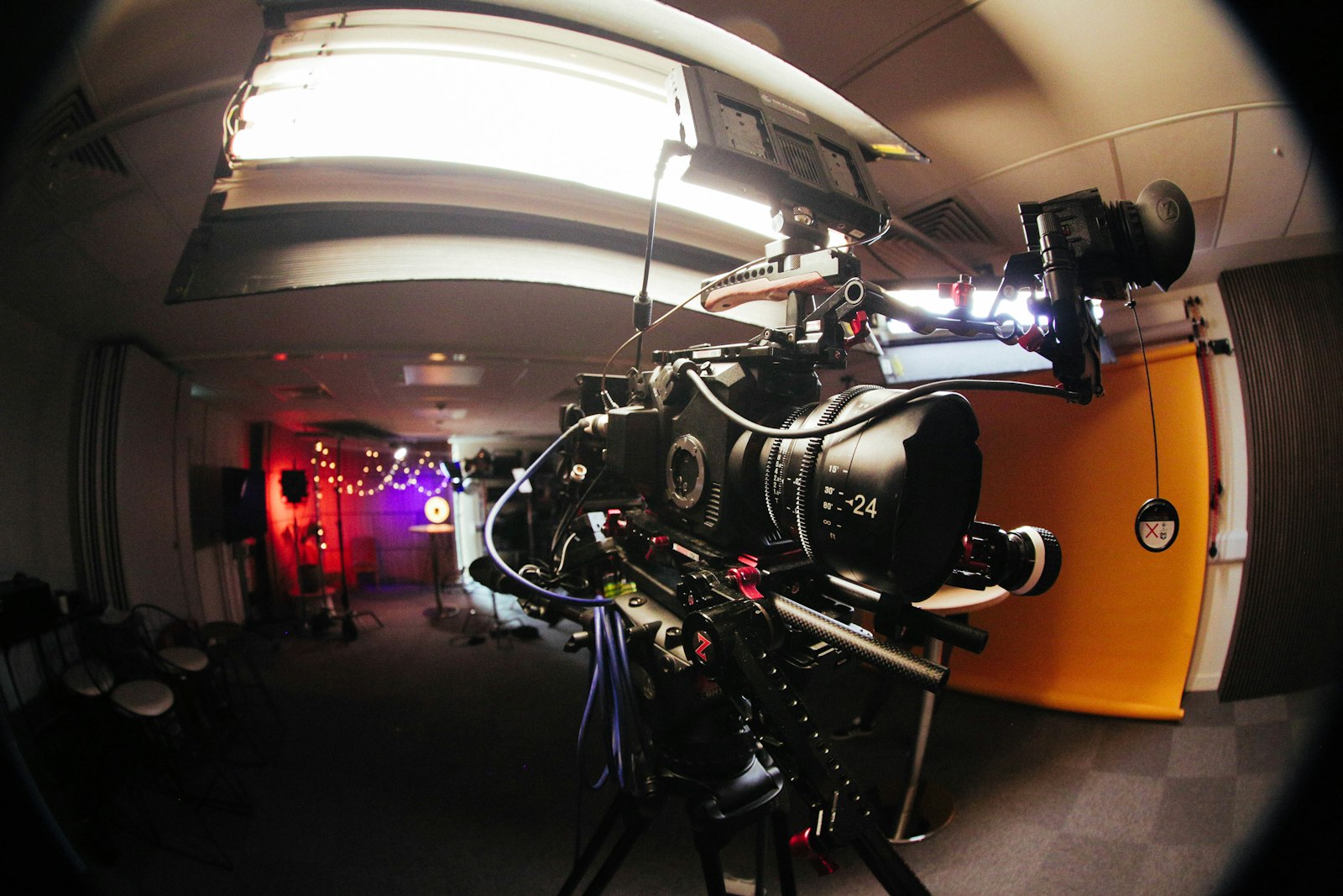 Cinema camera on a tripod ready for a shoot