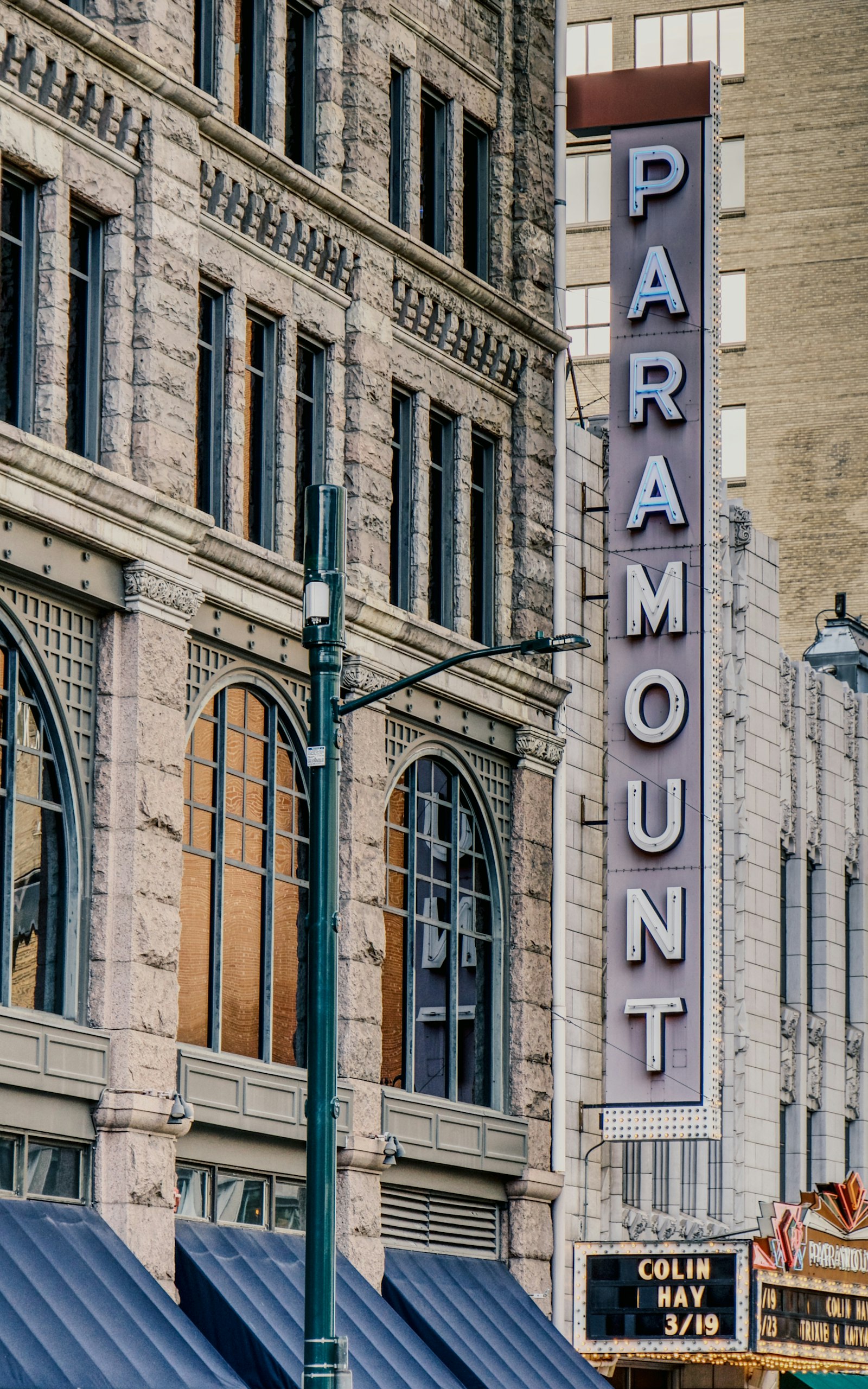Paramount Theatre sign near 16th Street in downtown Denver