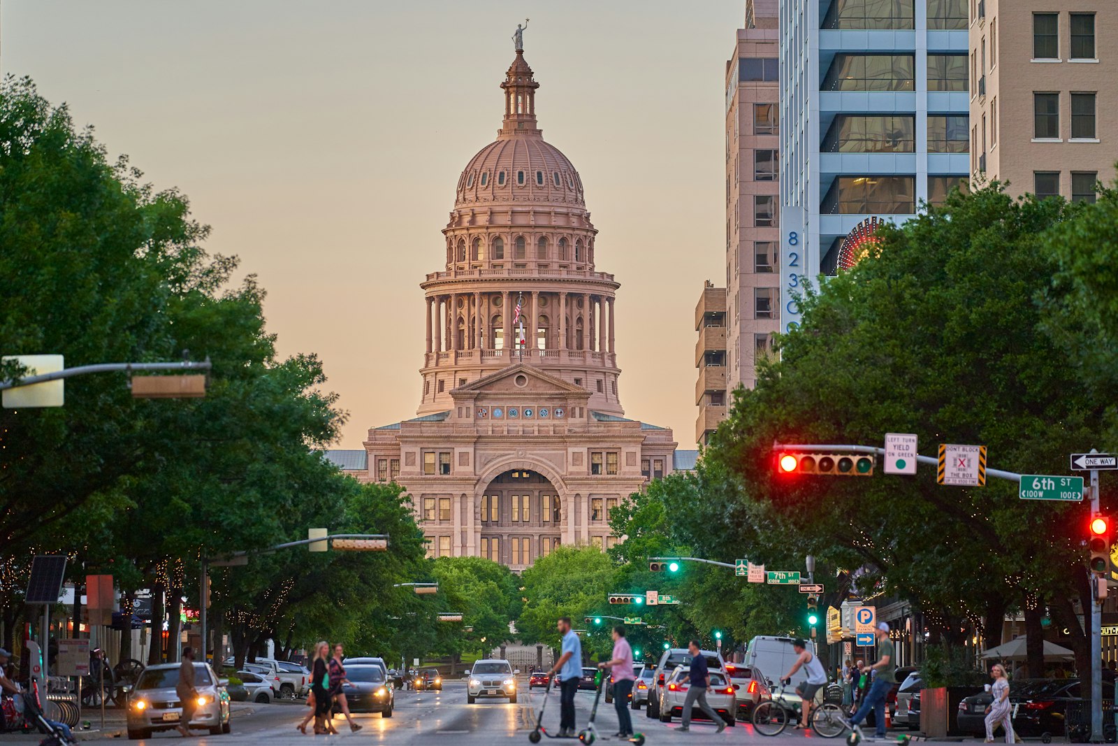 The Texas State Capitol dome at the end of Congress Avenue